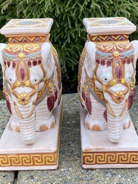 Pair of Elephant Plant Stands - 7.25” - Statue Figurine Bookend